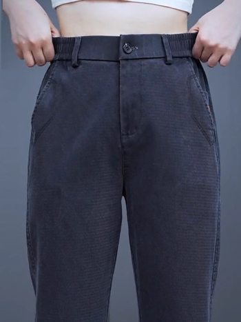 Pantaloni casual bărbați cu căptușeală fleece, croială dreaptă lejeră, talie medie, fermoar, țesătură groasă din amestec lyocell