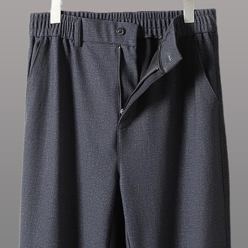 Pantaloni casual bărbați drepti, talie medie, fermoar, amestec poliester, elasticitate medie