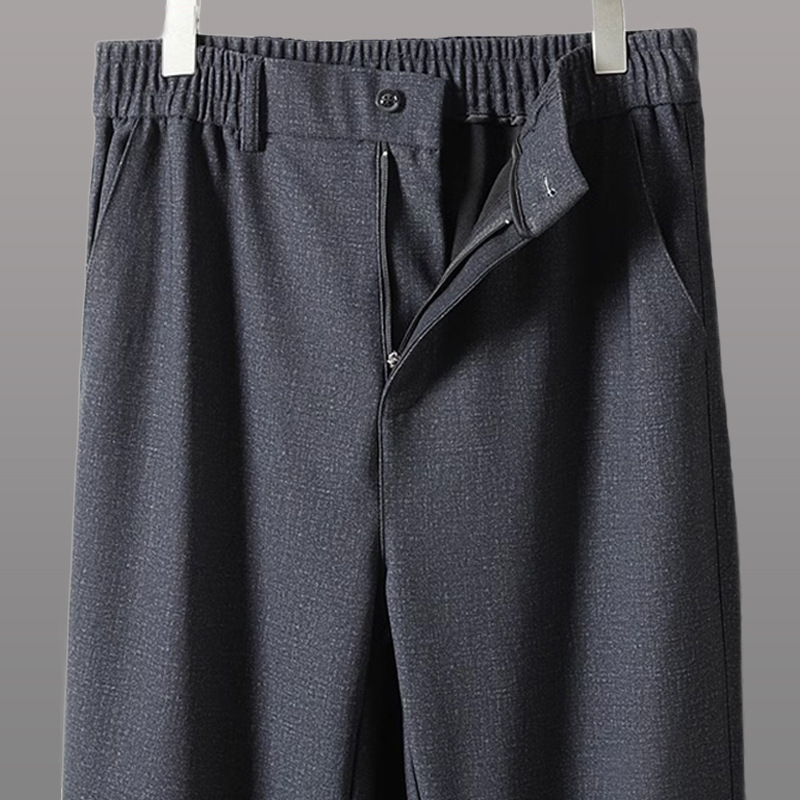 Pantaloni casual bărbați drepti, talie medie, fermoar, amestec poliester, elasticitate medie