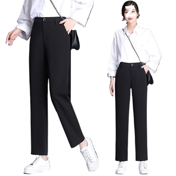 Pantaloni casual din poliester pentru femei, drepti, cu evazare la bază, talie înaltă, stil vară 2023