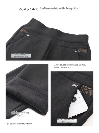 Nohavice pre staršie ženy s fleecovou podšívkou na zimu 2025, vysoký pás, hrubý rovný strih, voľnočasový štýl (Zima 2025; polyester >95%; mikroelastickosť)