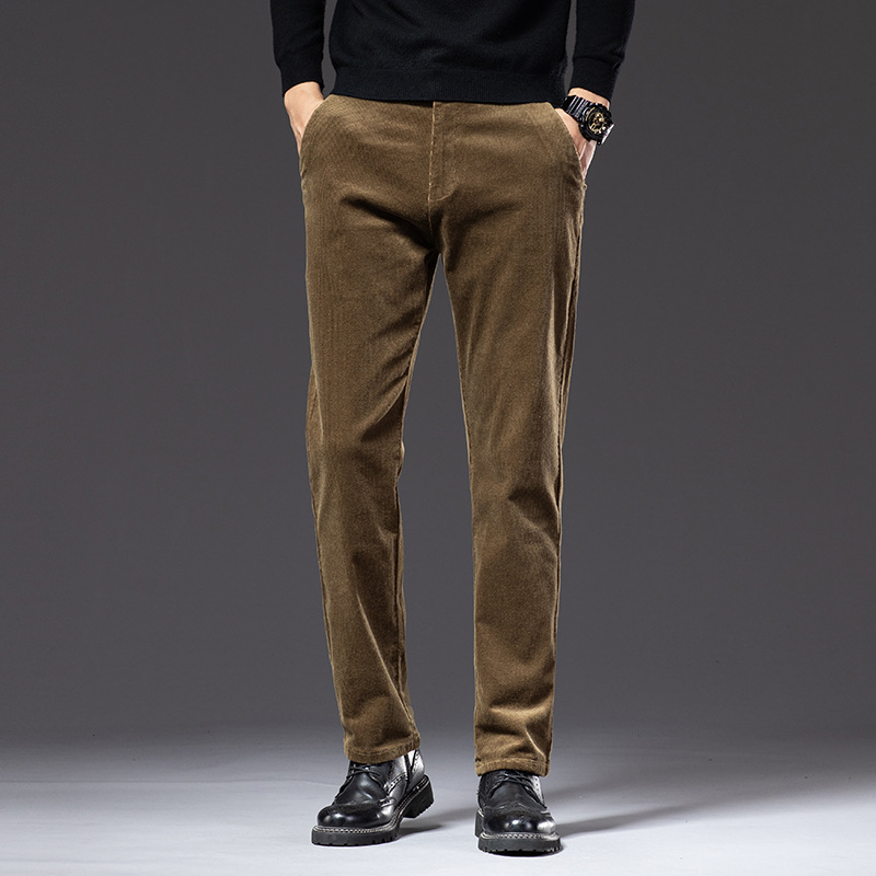 Corduroy casual pants for men - χειμώνας, μέση, χαλαρή ίσια γραμμή, φερμουά, βαμβάκι Corduroy