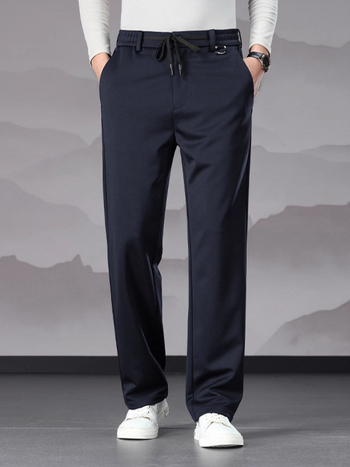 Pantaloni casual pentru bărbați, drepti, căptuțiți cu fleece, țesătură periată, talie medie, cu curea și șnur, potriviți pentru toamnă