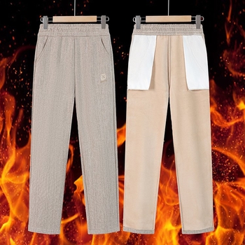 Női fleece-béléses vastag nadrág, elasztikus derék, egyenes szabás, lazán illeszkedő, hosszú idős nők számára