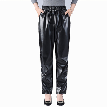 Pantaloni din piele PU pentru femei, croială dreaptă, talie liberă, stil casual, elasticitate ușoară, lansare toamnă 2023