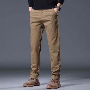 Pantaloni bărbați business casual drepti - amestec de bumbac cu elastan, talie medie, fermoar, toamnă 2025