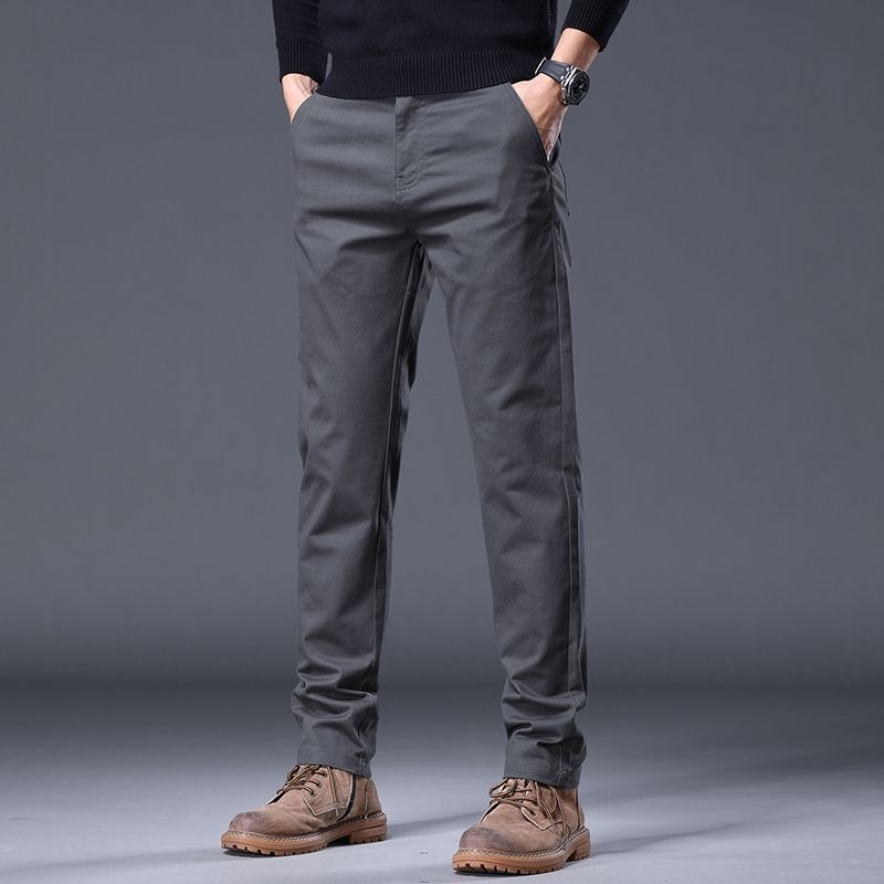 Pantaloni bărbați business casual drepti - amestec de bumbac cu elastan, talie medie, fermoar, toamnă 2025