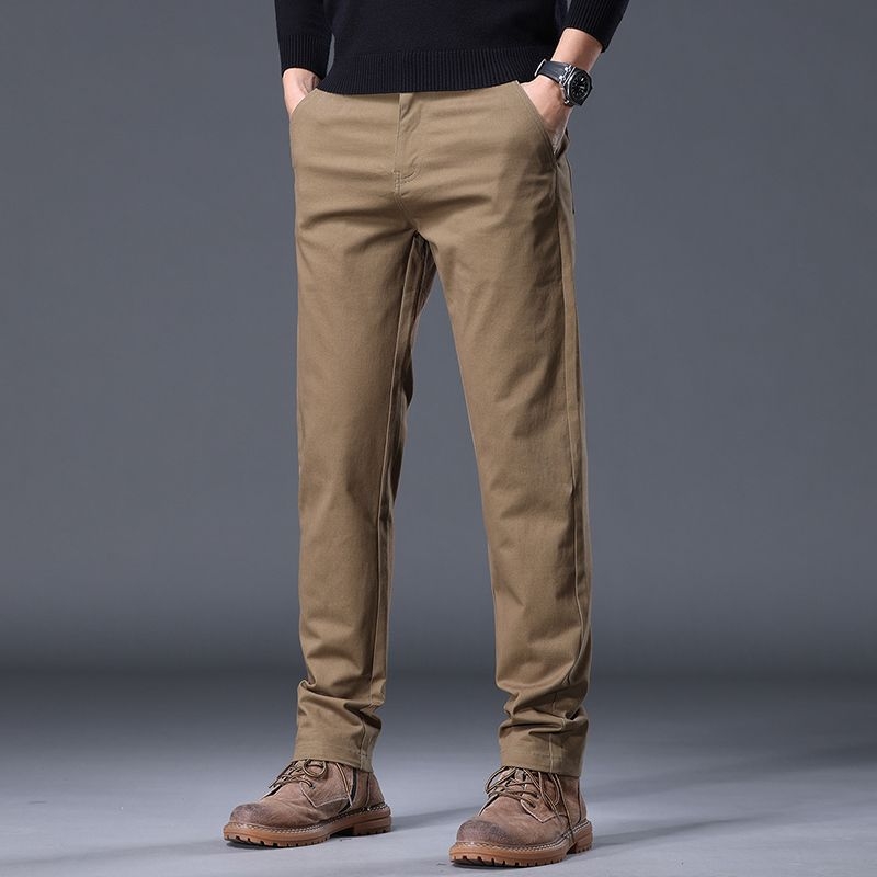 Pantaloni bărbați business casual drepti - amestec de bumbac cu elastan, talie medie, fermoar, toamnă 2025