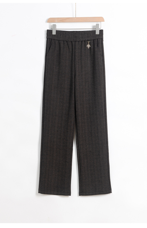 Pantaloni drepți din lână, căptuțiți cu fleece, talie înaltă, casual, toamnă-iarnă, amestec poliester 90-95%