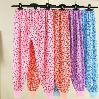 Дамски дълги домашни панталони с флорален принт, ниска талия, памук с полиестрова подплата, cropped дължина, дишащи и умерено топли