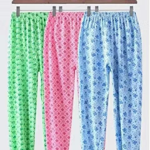 Дамски дълги домашни панталони с флорален принт, ниска талия, памук с полиестрова подплата, cropped дължина, дишащи и умерено топли