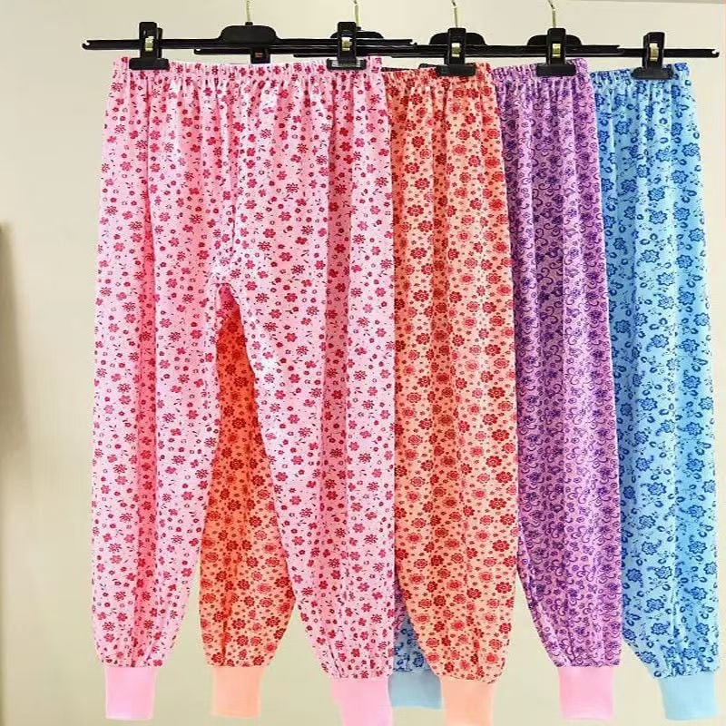 Дамски дълги домашни панталони с флорален принт, ниска талия, памук с полиестрова подплата, cropped дължина, дишащи и умерено топли