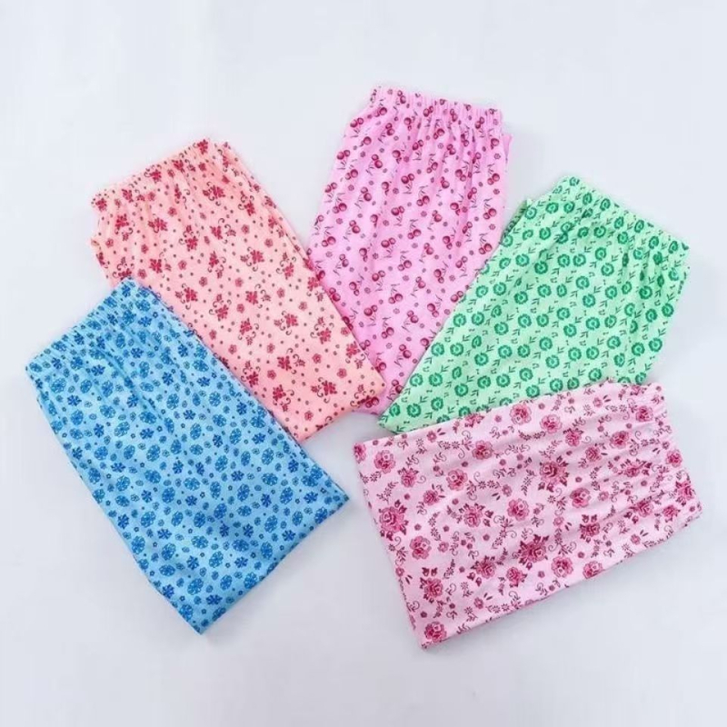 Дамски дълги домашни панталони с флорален принт, ниска талия, памук с полиестрова подплата, cropped дължина, дишащи и умерено топли