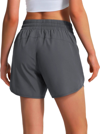 Moteriški 5 colių ilgio sportiniai šortai, greitai džiūstantys, lengvi, su elastine juosta ir užtrauktuku kišene, poliesteris/spandeksas