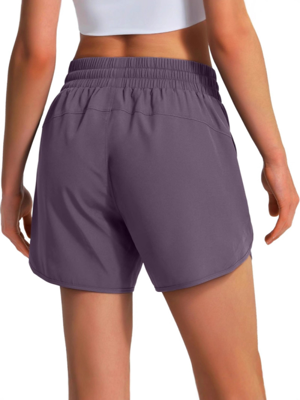 Moteriški 5 colių ilgio sportiniai šortai, greitai džiūstantys, lengvi, su elastine juosta ir užtrauktuku kišene, poliesteris/spandeksas