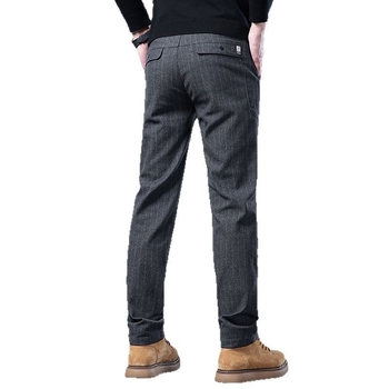 Pantaloni casual pentru bărbați din amestec de bumbac, croială dreaptă, talie medie, fermoar, fără cute