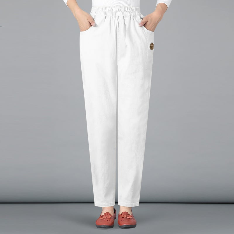 Női pamutnadrág, egyenes szabás, capri hossz, elasztikus derék, vékony anyag, 95% pamut