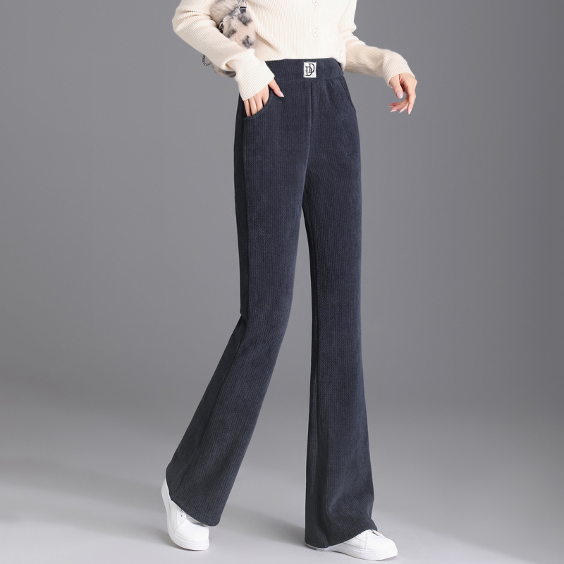 Pantaloni corduroi drepți, talie înaltă, micro-elastic, iarna 2024