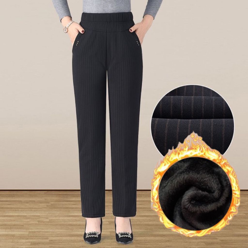 Pantaloni casual din lână, drepti, pentru femei, talie înaltă cu elastic