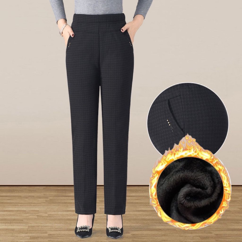 Pantaloni casual din lână, drepti, pentru femei, talie înaltă cu elastic