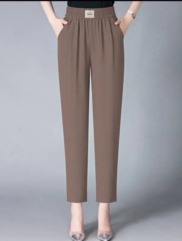 Ženske casual široke hlače, visok struk (ledna svila, poliestersko vlakno, proljeće 2025)