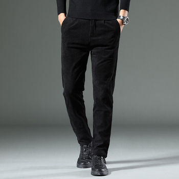 Corduroy zimske muške hlače – uski kroj (slim fit), ravne nogavice, srednji pojas, zatvarač, poslovni casual