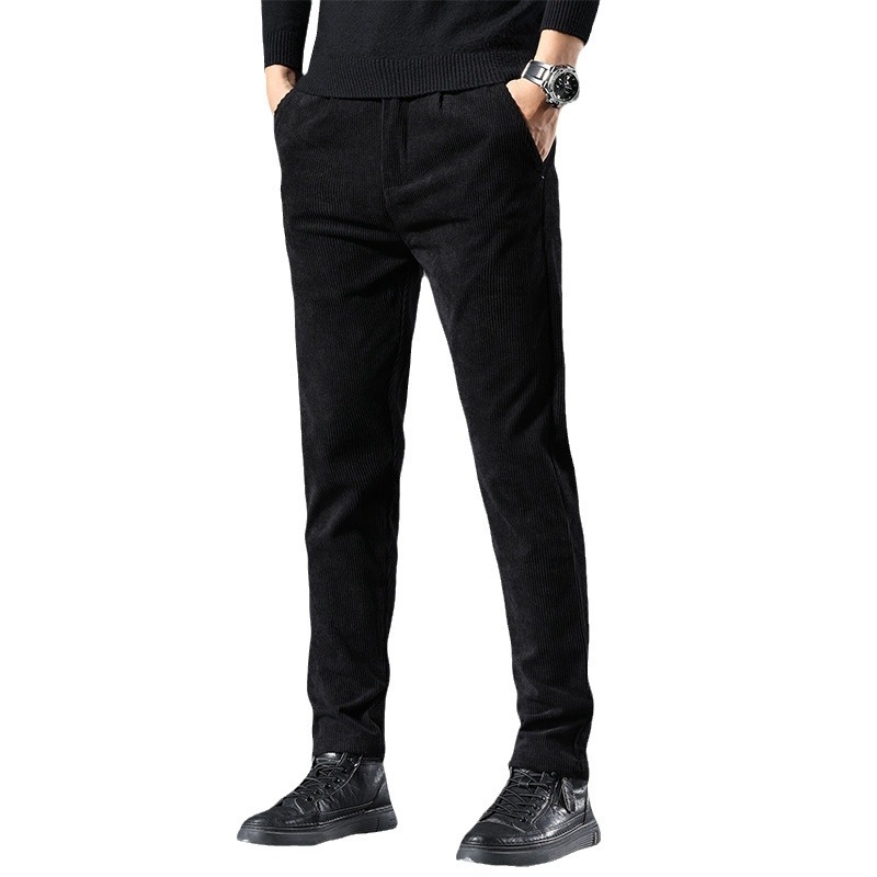 Corduroy zimske muške hlače – uski kroj (slim fit), ravne nogavice, srednji pojas, zatvarač, poslovni casual