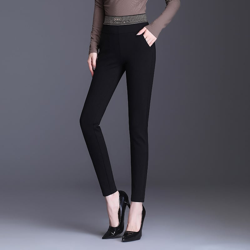 Női ceruza nadrág, poliészter-elasztán keverék, magas derekú, szűk szabás, téli 2022, koreai stílus