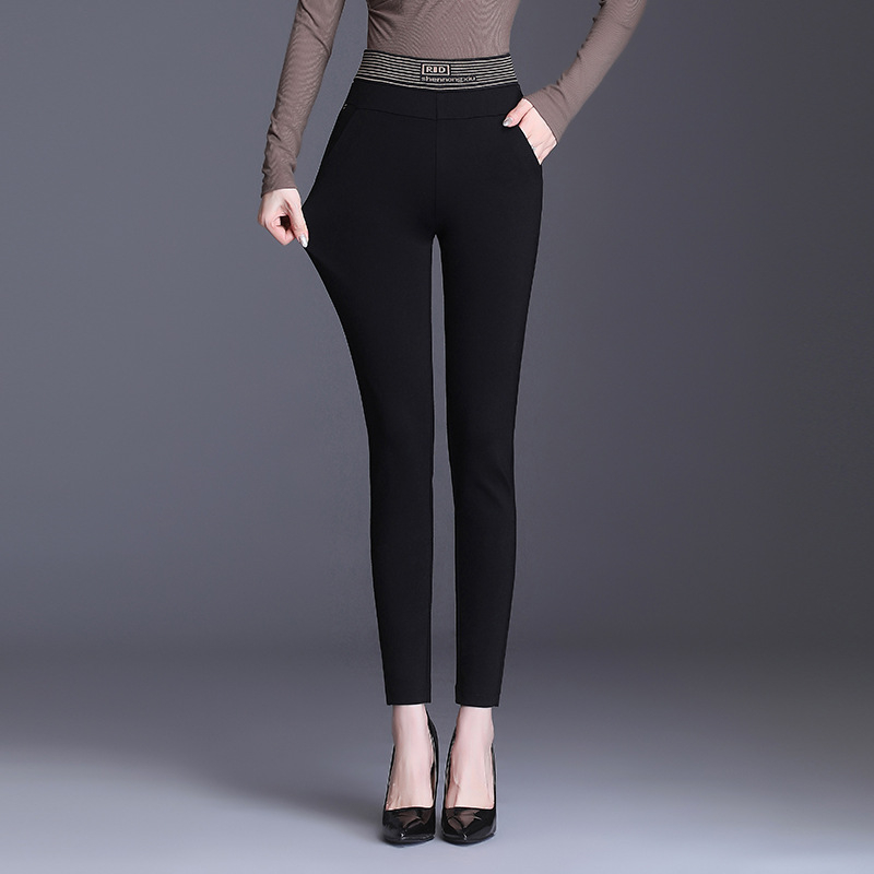 Női ceruza nadrág, poliészter-elasztán keverék, magas derekú, szűk szabás, téli 2022, koreai stílus