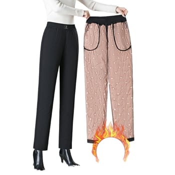 Дамски пухени панталони за зимен сезон 2025 г., полиестерова материя, елегантен градски стил, свободна кройка, плътни