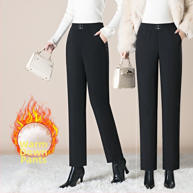 Дамски пухени панталони за зимен сезон 2025 г., полиестерова материя, елегантен градски стил, свободна кройка, плътни