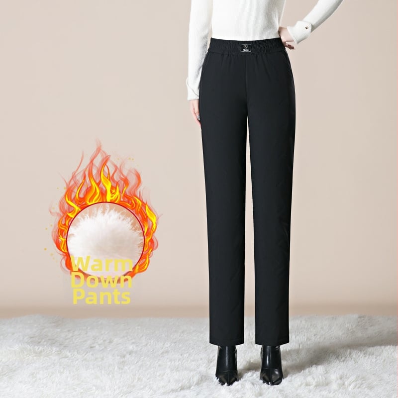 Дамски пухени панталони за зимен сезон 2025 г., полиестерова материя, елегантен градски стил, свободна кройка, плътни