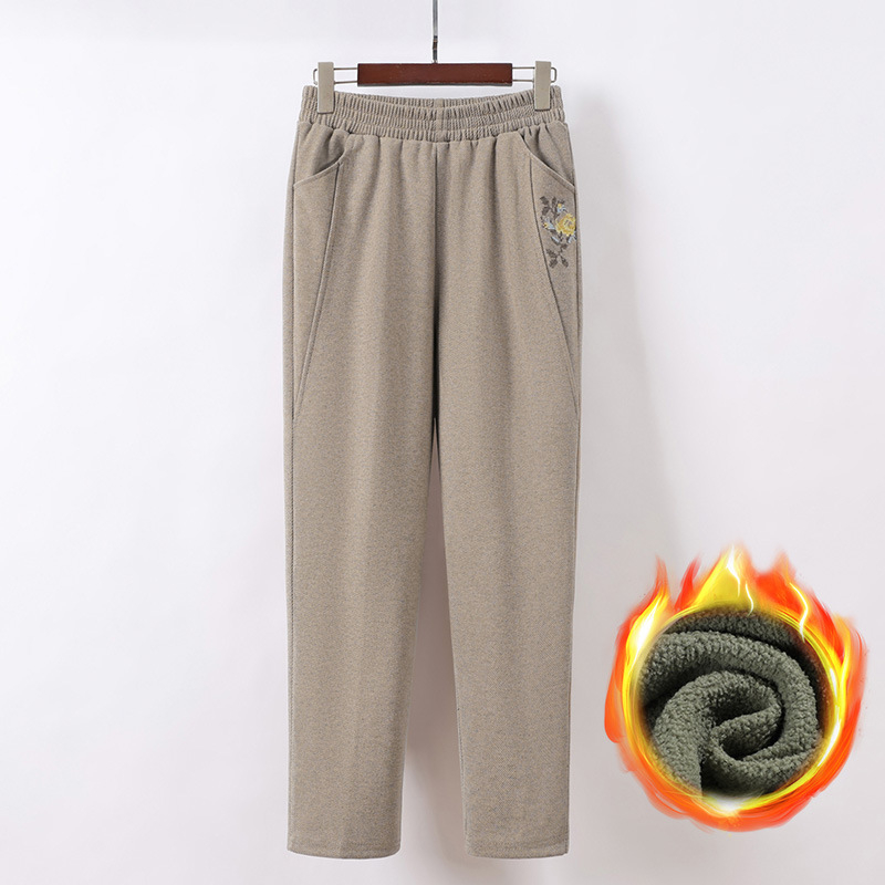 Дамски панталони с подплата от флис, висока талия, права кройка, зимни, дебела материя, ежедневен стил за дамите на средна възраст и по-възрастните