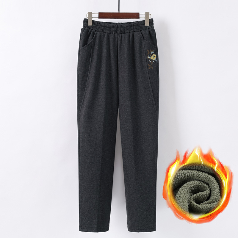 Дамски панталони с подплата от флис, висока талия, права кройка, зимни, дебела материя, ежедневен стил за дамите на средна възраст и по-възрастните