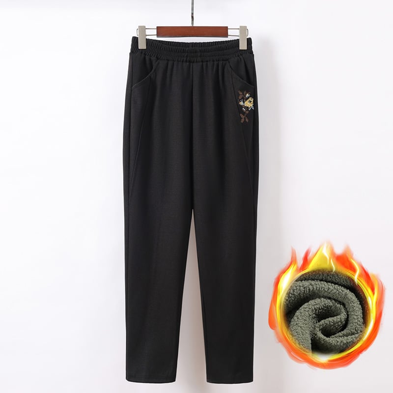 Дамски панталони с подплата от флис, висока талия, права кройка, зимни, дебела материя, ежедневен стил за дамите на средна възраст и по-възрастните