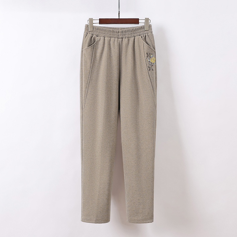 Дамски панталони с подплата от флис, висока талия, права кройка, зимни, дебела материя, ежедневен стил за дамите на средна възраст и по-възрастните