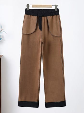 Дънки с подплата от флис, еластична талия, прав силует, зимно издание 2025, полиестер >95%