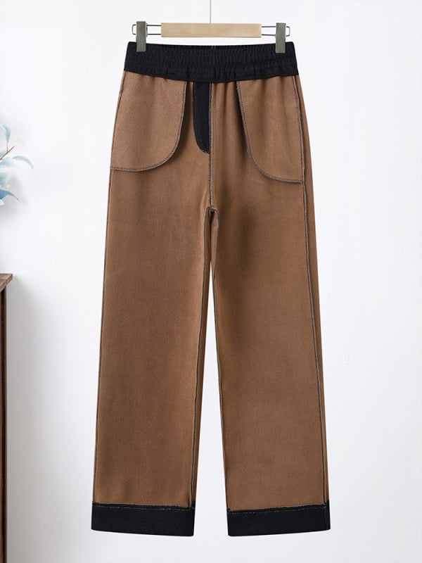 Дънки с подплата от флис, еластична талия, прав силует, зимно издание 2025, полиестер >95%