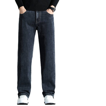 Дънки с средна талия, свободни прави крачоли, дебелен деним от памук и еластан