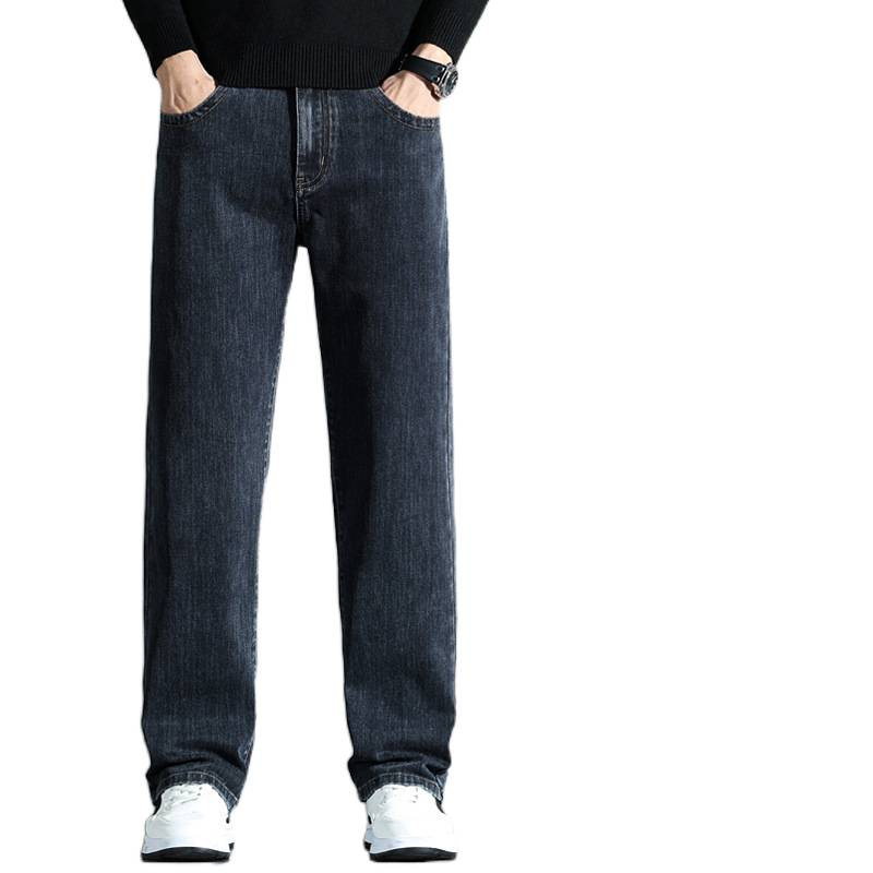 Дънки с средна талия, свободни прави крачоли, дебелен деним от памук и еластан