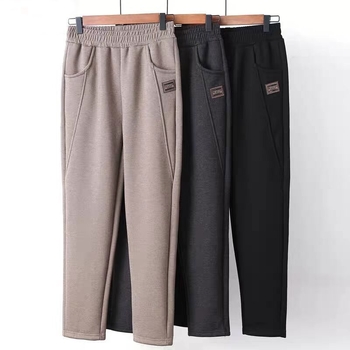 Moteriškos vilnos harėmo kelnės su fliso pamušalu, žieminės kasdienės kelnės