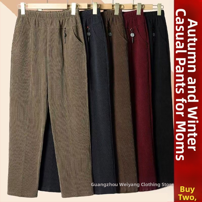 Moteriškos storos žiemos sportinės kelnės su aukštu juosmeniu, laisvas kirpimas, Kapok velūras, elastinės