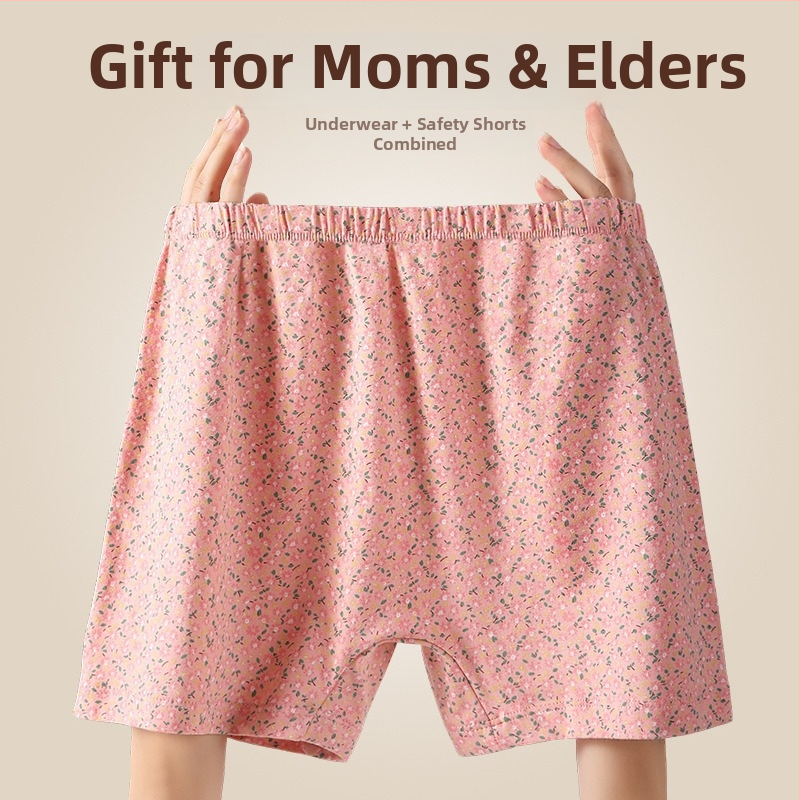 Дамски памучни боксерки с висока талия, свободни, антибактериални, флорални мотиви, плюс размер