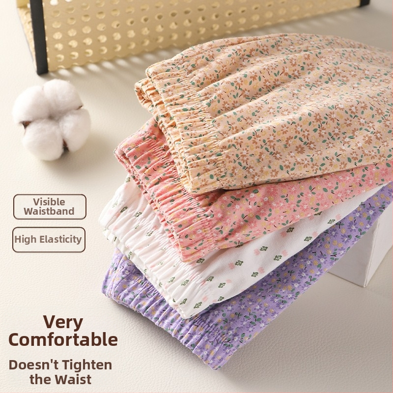 Naiste puuvillased aluspüksid kõrge vöökoht, vaba lõige, antibakteriaalsed, lillemustriga, pluss suurus