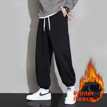 Мъжки спортни панталони, флисово подплатени, прав силует, средна талия, памучна материя, ежедневна употреба