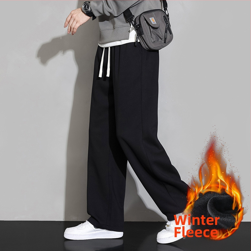 Мъжки спортни панталони, флисово подплатени, прав силует, средна талия, памучна материя, ежедневна употреба