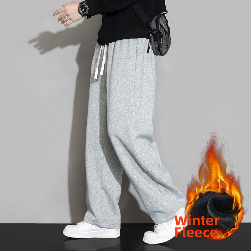 Мъжки спортни панталони, флисово подплатени, прав силует, средна талия, памучна материя, ежедневна употреба