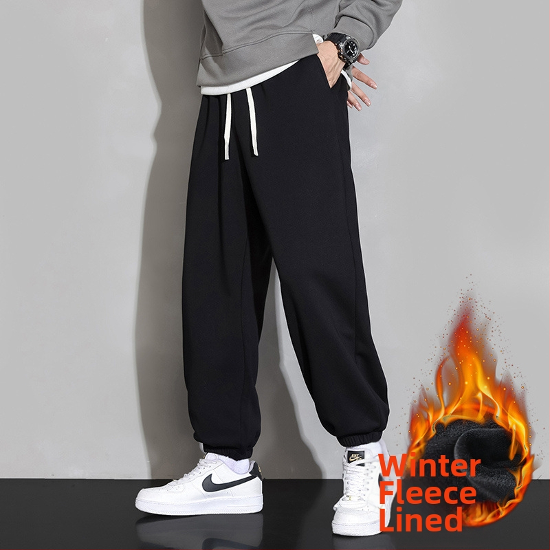 Мъжки спортни панталони, флисово подплатени, прав силует, средна талия, памучна материя, ежедневна употреба