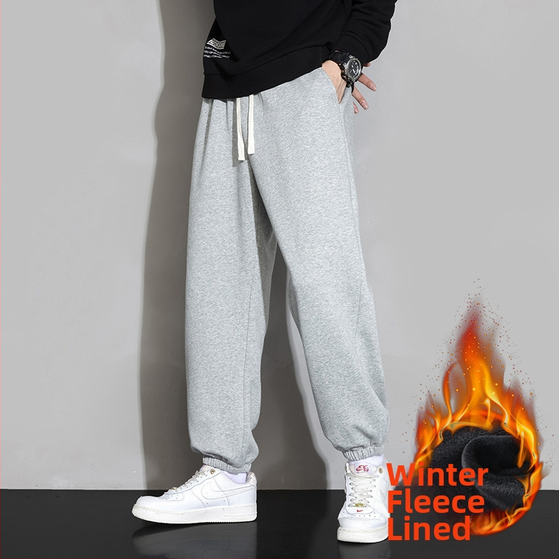 Мъжки спортни панталони, флисово подплатени, прав силует, средна талия, памучна материя, ежедневна употреба