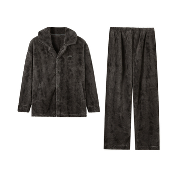 Férfi pizsama szett kardigánnal – korall fleece bélés, vastag flanel, poliester